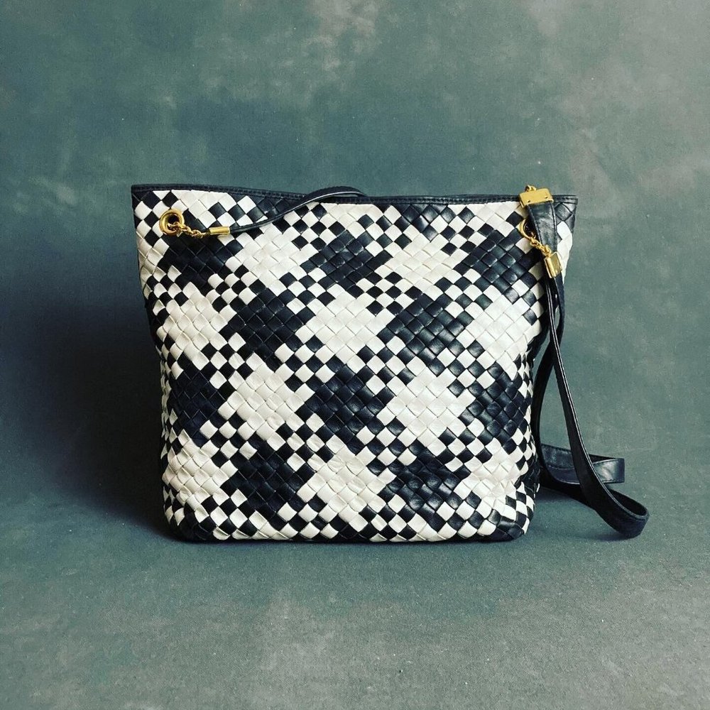 Bottega Veneta Intrecciato Two-tone Check Vintage Shoulder Bag